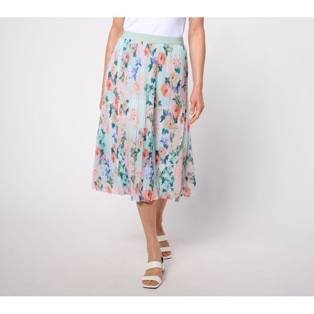 Isaac Mizrahi Live! Women's Petite Skirt 2XP Pleated Mesh Multi-colored